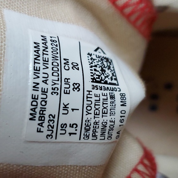 Red Chuck Taylor Converse All-Star high top sneaker size 1.5 (1 1/2) - Picture 6 of 8